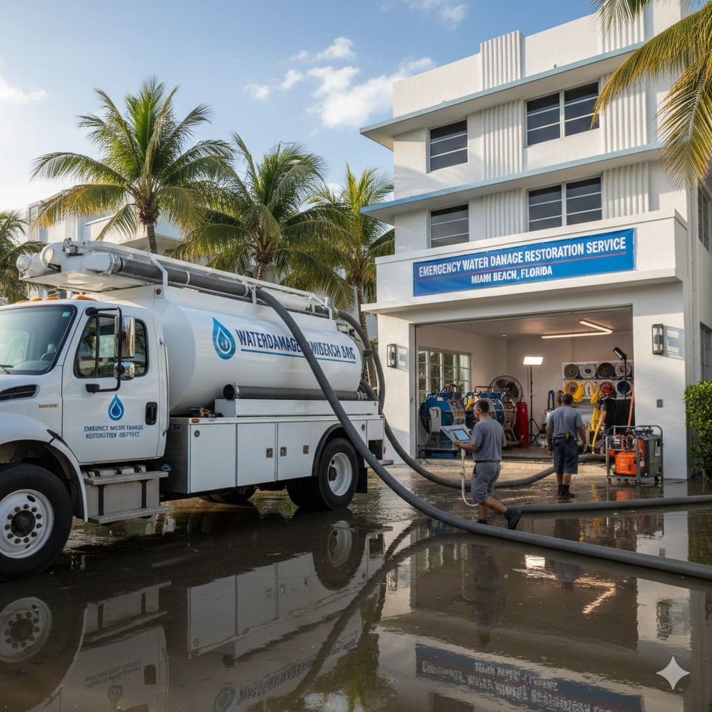 Emergency Water Damage Restoration Team working in Miami Beach home